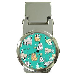 Seamless-pattern-cute-cat-cartoon-with-hand-drawn-style Money Clip Watches by Simbadda