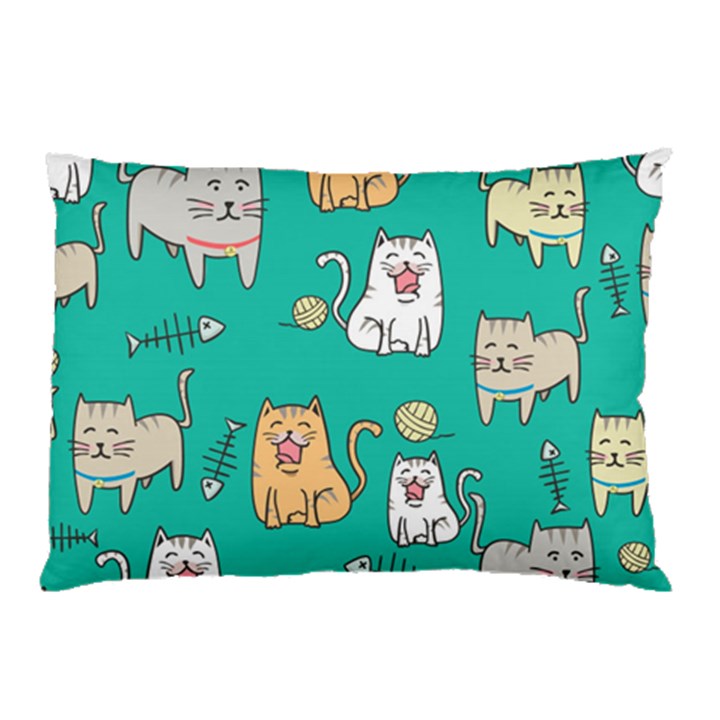 Seamless-pattern-cute-cat-cartoon-with-hand-drawn-style Pillow Case