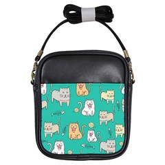 Seamless-pattern-cute-cat-cartoon-with-hand-drawn-style Girls Sling Bag by Simbadda