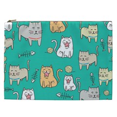 Seamless-pattern-cute-cat-cartoon-with-hand-drawn-style Cosmetic Bag (xxl) by Simbadda