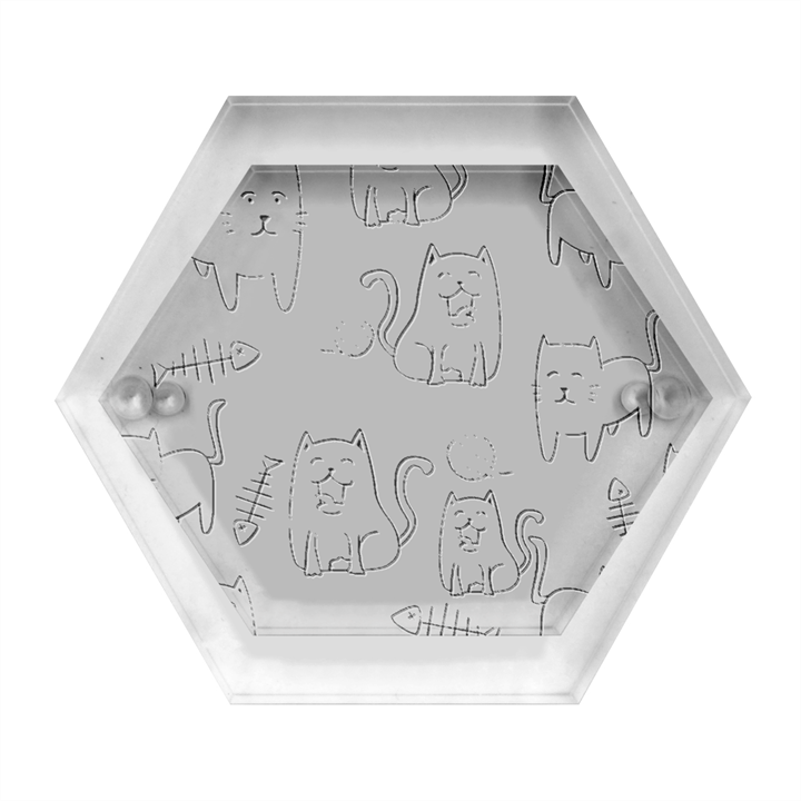 Seamless-pattern-cute-cat-cartoon-with-hand-drawn-style Hexagon Wood Jewelry Box