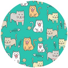 Seamless-pattern-cute-cat-cartoon-with-hand-drawn-style Wooden Puzzle Round by Simbadda