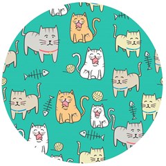 Seamless-pattern-cute-cat-cartoon-with-hand-drawn-style Wooden Bottle Opener (round) by Simbadda