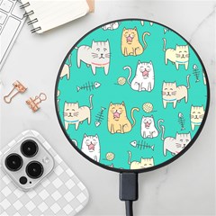 Seamless-pattern-cute-cat-cartoon-with-hand-drawn-style Wireless Fast Charger(black) by Simbadda