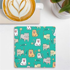 Seamless-pattern-cute-cat-cartoon-with-hand-drawn-style Uv Print Square Tile Coaster  by Simbadda