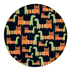 Seamless-pattern-with-cats Round Glass Fridge Magnet (4 Pack) by Simbadda