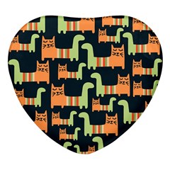 Seamless-pattern-with-cats Heart Glass Fridge Magnet (4 Pack) by Simbadda