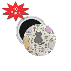 Funny Cartoon Cat Seamless Pattern 1 75  Magnets (10 Pack)  by Simbadda