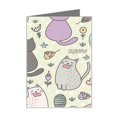 Funny Cartoon Cat Seamless Pattern Mini Greeting Card by Simbadda