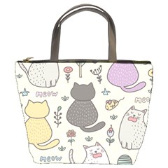 Funny Cartoon Cat Seamless Pattern Bucket Bag by Simbadda