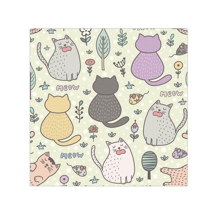 Funny Cartoon Cat Seamless Pattern Square Satin Scarf (30  x 30 )