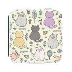 Funny Cartoon Cat Seamless Pattern Square Metal Box (black) by Simbadda