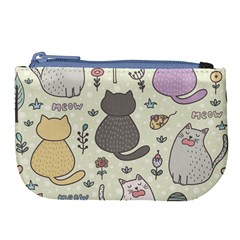 Funny Cartoon Cat Seamless Pattern Large Coin Purse by Simbadda