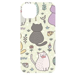 Funny Cartoon Cat Seamless Pattern Iphone 14 Plus Black Uv Print Case by Simbadda