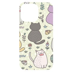 Funny Cartoon Cat Seamless Pattern Iphone 14 Pro Max Black Uv Print Case