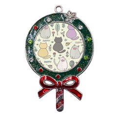 Funny Cartoon Cat Seamless Pattern Metal X mas Lollipop With Crystal Ornament