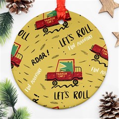 Childish-seamless-pattern-with-dino-driver Ornament (round) by Simbadda