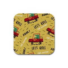 Childish-seamless-pattern-with-dino-driver Rubber Square Coaster (4 Pack) by Simbadda