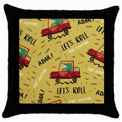 Childish-seamless-pattern-with-dino-driver Throw Pillow Case (black) by Simbadda