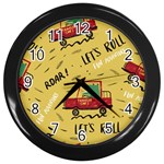 Childish-seamless-pattern-with-dino-driver Wall Clock (Black) Front