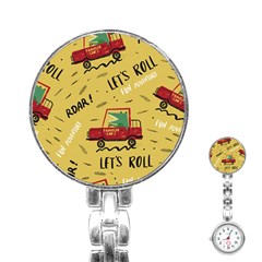 Childish-seamless-pattern-with-dino-driver Stainless Steel Nurses Watch by Simbadda