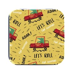 Childish-seamless-pattern-with-dino-driver Square Metal Box (black)