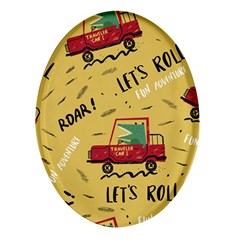 Childish-seamless-pattern-with-dino-driver Oval Glass Fridge Magnet (4 Pack) by Simbadda