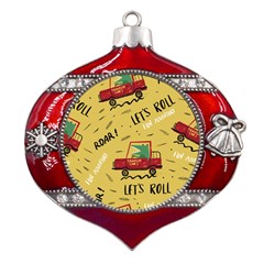 Childish-seamless-pattern-with-dino-driver Metal Snowflake And Bell Red Ornament