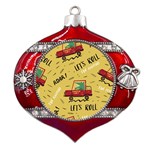 Childish-seamless-pattern-with-dino-driver Metal Snowflake And Bell Red Ornament Front