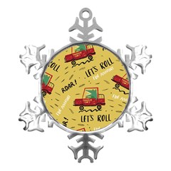 Childish-seamless-pattern-with-dino-driver Metal Small Snowflake Ornament