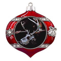 Deer Skull Metal Snowflake And Bell Red Ornament by MonfreyCavalier