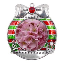 Cherry-blossoms Metal X mas Ribbon With Red Crystal Round Ornament