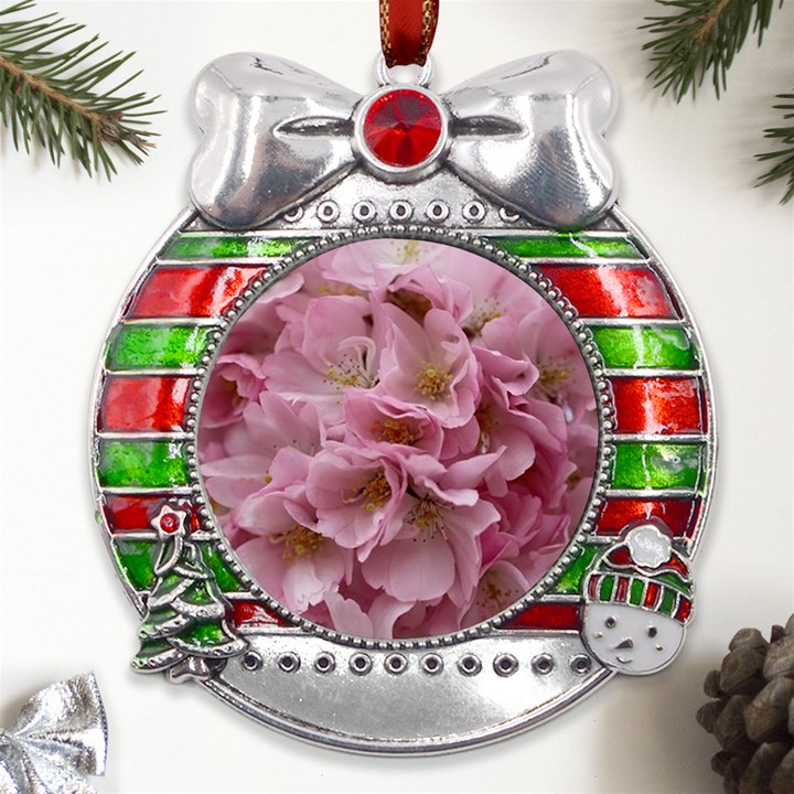 Cherry-blossoms Metal X Mas Ribbon With Red Crystal Round Ornament