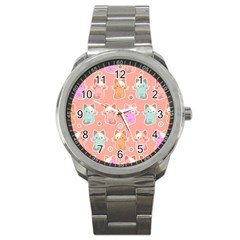 Cute-kawaii-kittens-seamless-pattern Sport Metal Watch by Simbadda