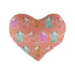 Cute-kawaii-kittens-seamless-pattern Standard 16  Premium Flano Heart Shape Cushions by Simbadda