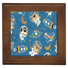 Seamless-pattern-funny-astronaut-outer-space-transportation Framed Tile by Simbadda