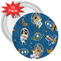 Seamless-pattern-funny-astronaut-outer-space-transportation 3  Buttons (10 Pack)  by Simbadda