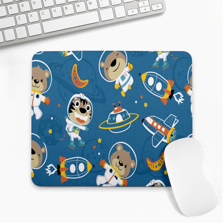 Seamless-pattern-funny-astronaut-outer-space-transportation Large Mousepad