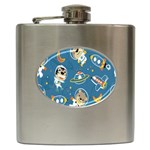 Seamless-pattern-funny-astronaut-outer-space-transportation Hip Flask (6 oz) Front