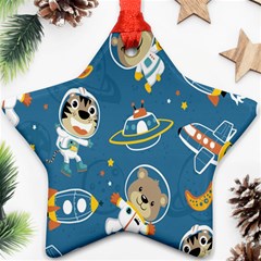 Seamless-pattern-funny-astronaut-outer-space-transportation Star Ornament (two Sides) by Simbadda