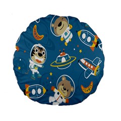 Seamless-pattern-funny-astronaut-outer-space-transportation Standard 15  Premium Round Cushions by Simbadda