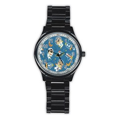 Seamless-pattern-funny-astronaut-outer-space-transportation Stainless Steel Round Watch by Simbadda