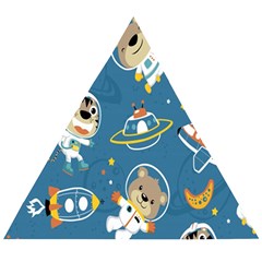 Seamless-pattern-funny-astronaut-outer-space-transportation Wooden Puzzle Triangle by Simbadda