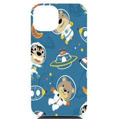 Seamless-pattern-funny-astronaut-outer-space-transportation Iphone 14 Black Uv Print Case by Simbadda