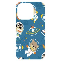 Seamless-pattern-funny-astronaut-outer-space-transportation Iphone 14 Pro Black Uv Print Case by Simbadda