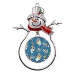 Seamless-pattern-funny-astronaut-outer-space-transportation Metal Snowman Ornament Front