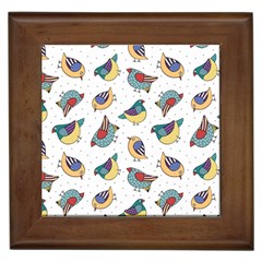 Seamless-pattern-with-hand-drawn-bird-black Framed Tile by Simbadda