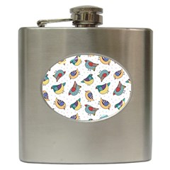 Seamless-pattern-with-hand-drawn-bird-black Hip Flask (6 Oz) by Simbadda