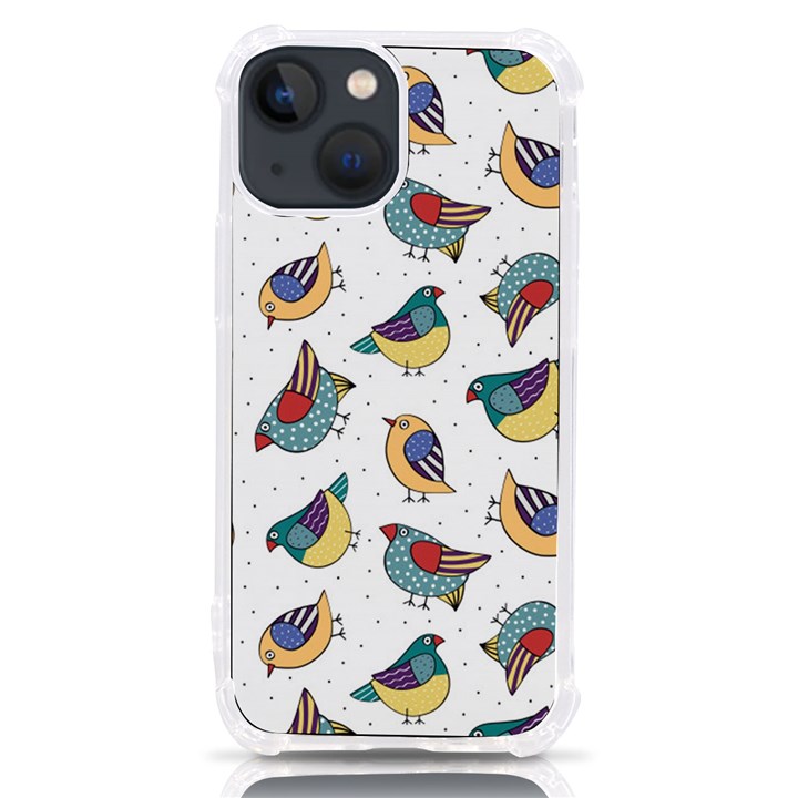 Seamless-pattern-with-hand-drawn-bird-black iPhone 13 mini TPU UV Print Case