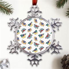 Seamless-pattern-with-hand-drawn-bird-black Metal Large Snowflake Ornament